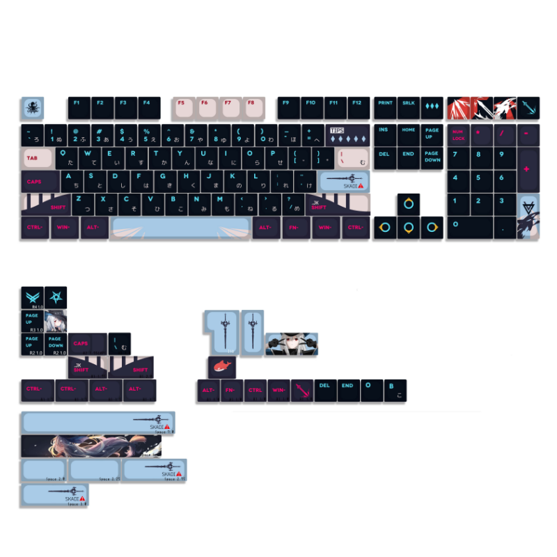 Gaming Keyboard Ergonomics - 142 tasti/set PBT Keycap l'ark nero